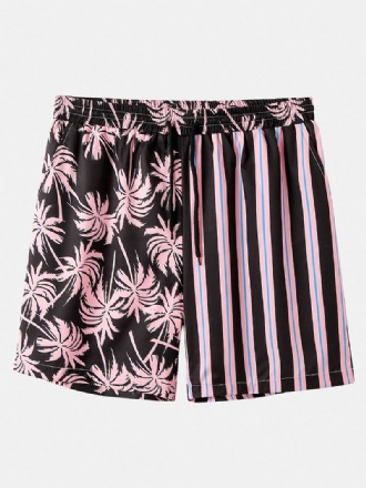 Män Coconut Tree Färgglada Stripe Blandade Med Tryck Casual Shorts