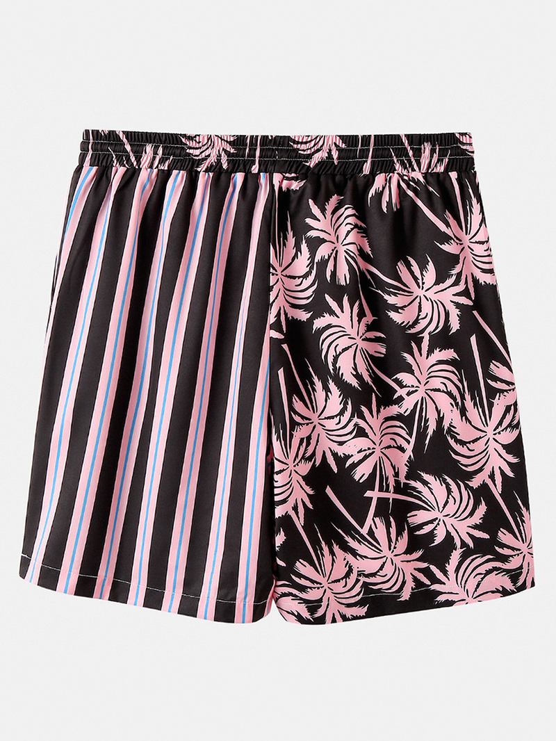 Män Coconut Tree Färgglada Stripe Blandade Med Tryck Casual Shorts