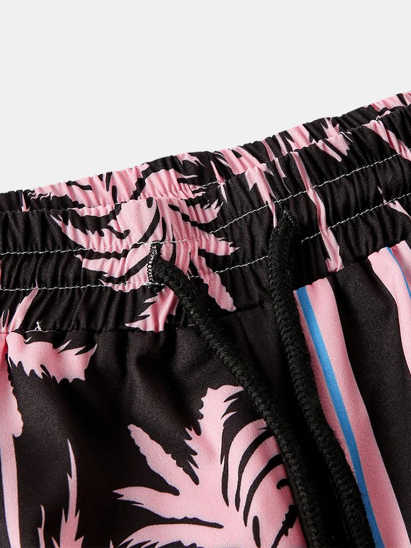 Män Coconut Tree Färgglada Stripe Blandade Med Tryck Casual Shorts