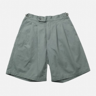 Män Enfärgade Dubbla Fickor Vintage Hög Midja Shorts