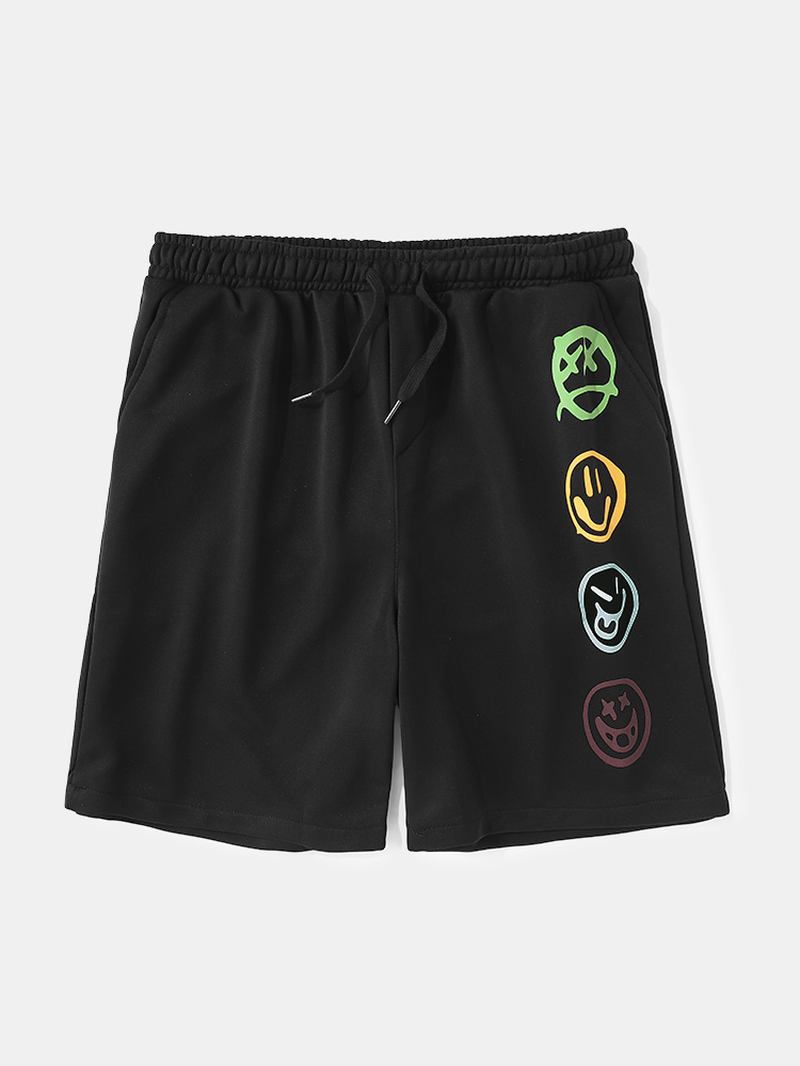 Män Roligt Leende Mönster Elastisk Midja Casual Shorts