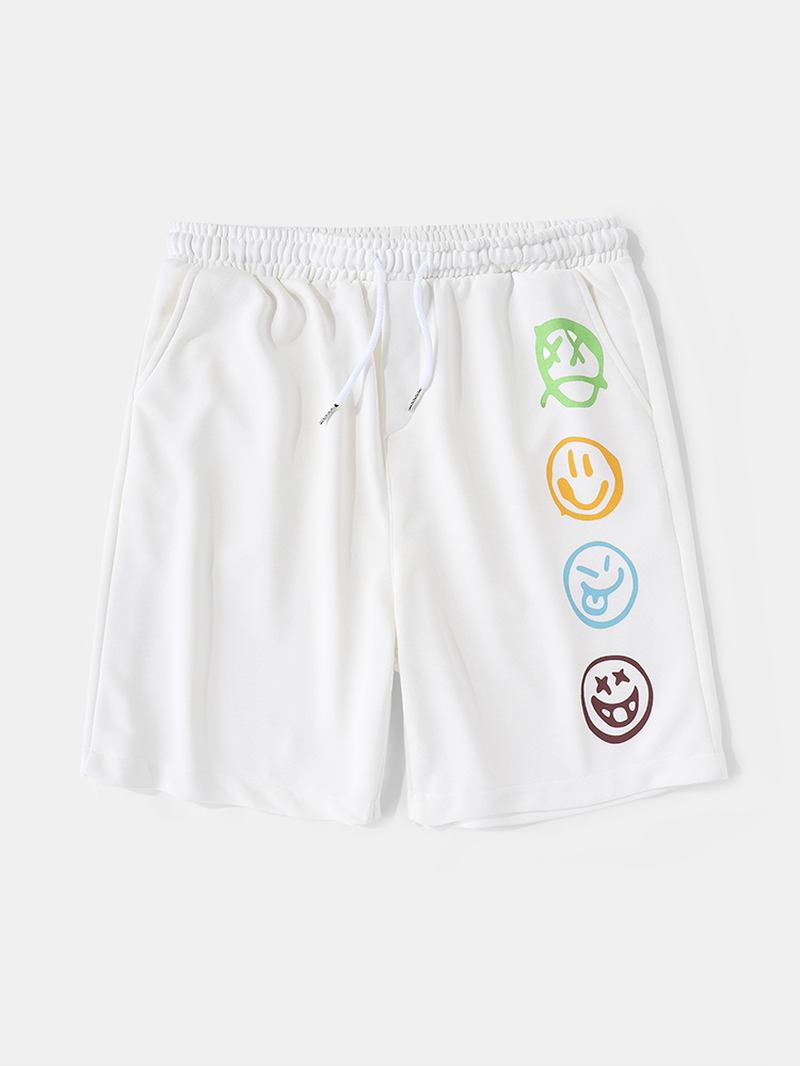 Män Roligt Leende Mönster Elastisk Midja Casual Shorts