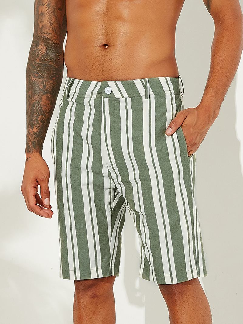 Män Sumemr Beach Stripe Andningsbar Big Pocket Casual Shorts