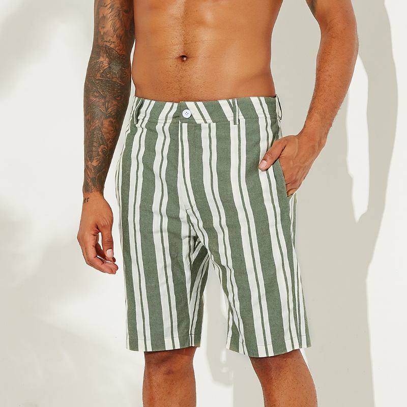 Män Sumemr Beach Stripe Andningsbar Big Pocket Casual Shorts