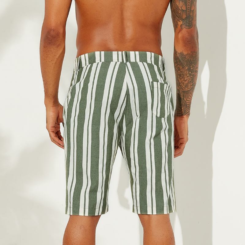 Män Sumemr Beach Stripe Andningsbar Big Pocket Casual Shorts