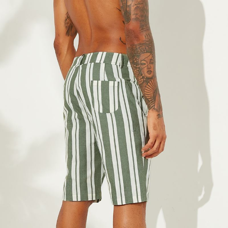 Män Sumemr Beach Stripe Andningsbar Big Pocket Casual Shorts