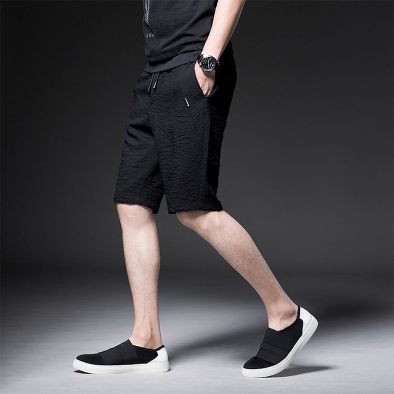 Mäns Quarter Zipper Pocket Thin Section Five Pants Season Pure Black Shorts