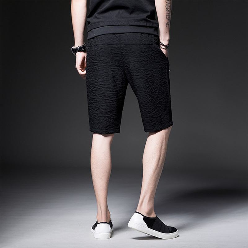 Mäns Quarter Zipper Pocket Thin Section Five Pants Season Pure Black Shorts