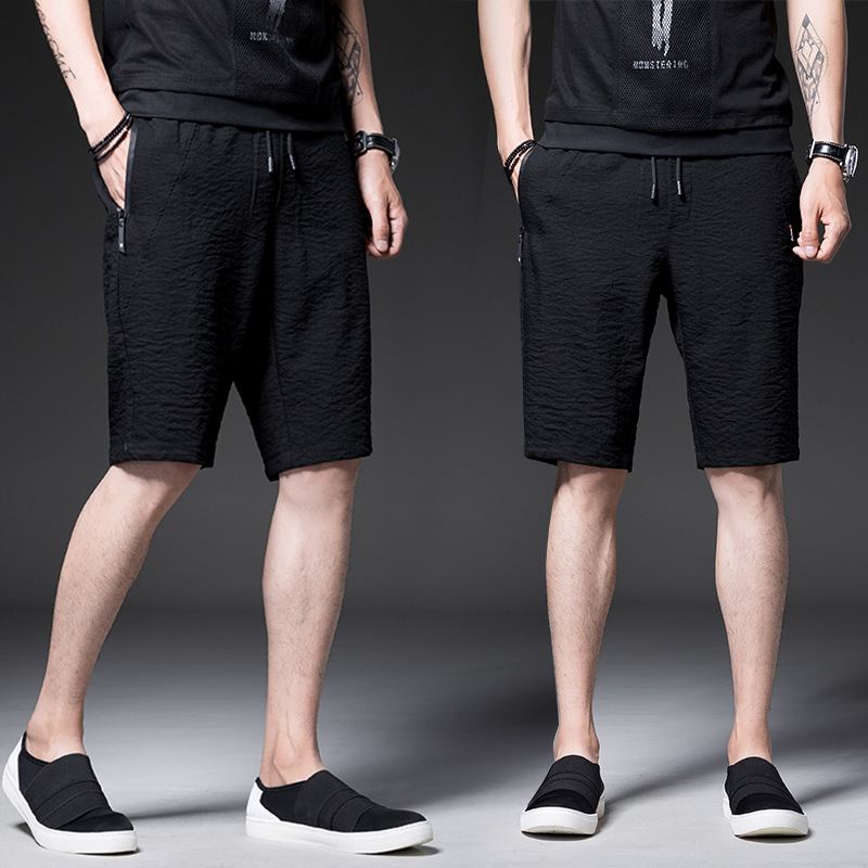 Mäns Quarter Zipper Pocket Thin Section Five Pants Season Pure Black Shorts