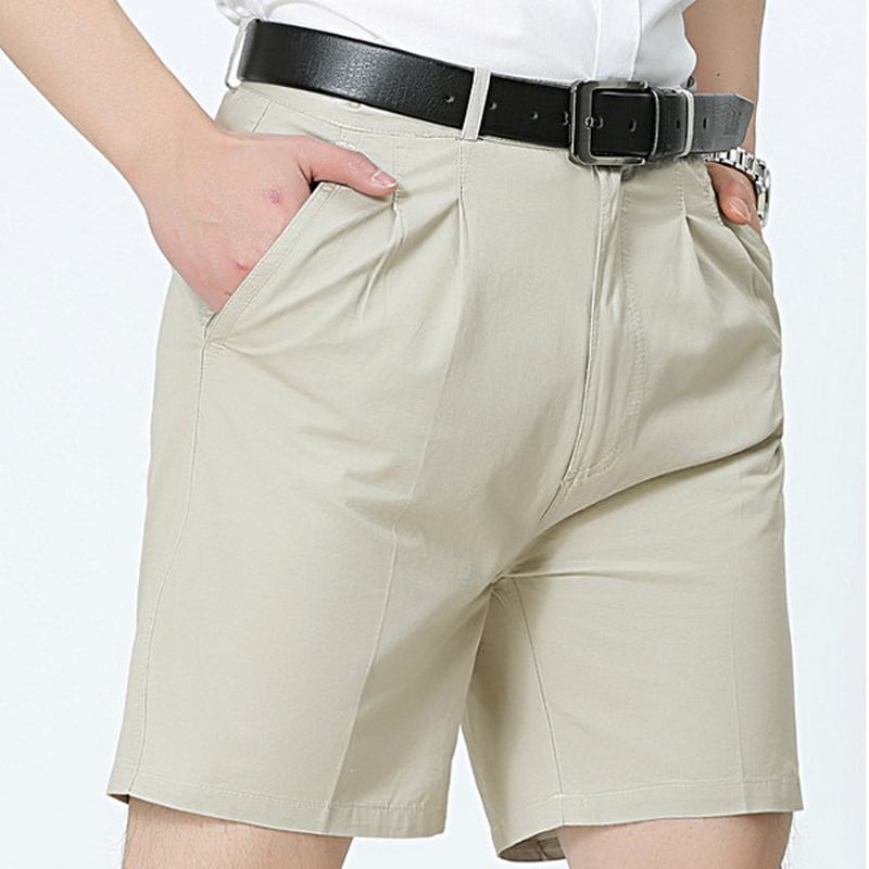 Medelålders Herr Business Casual Golf Shorts Sommar Bomull Knälång Kostym Shorts Byxor