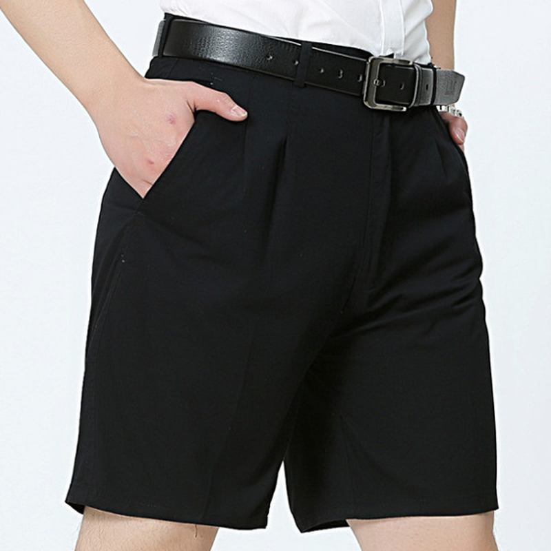 Medelålders Herr Business Casual Golf Shorts Sommar Bomull Knälång Kostym Shorts Byxor