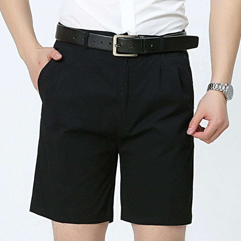 Medelålders Herr Business Casual Golf Shorts Sommar Bomull Knälång Kostym Shorts Byxor