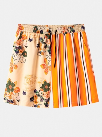 Randigt Blommönster För Herr Patchwork Causla Shorts Med Dragsko