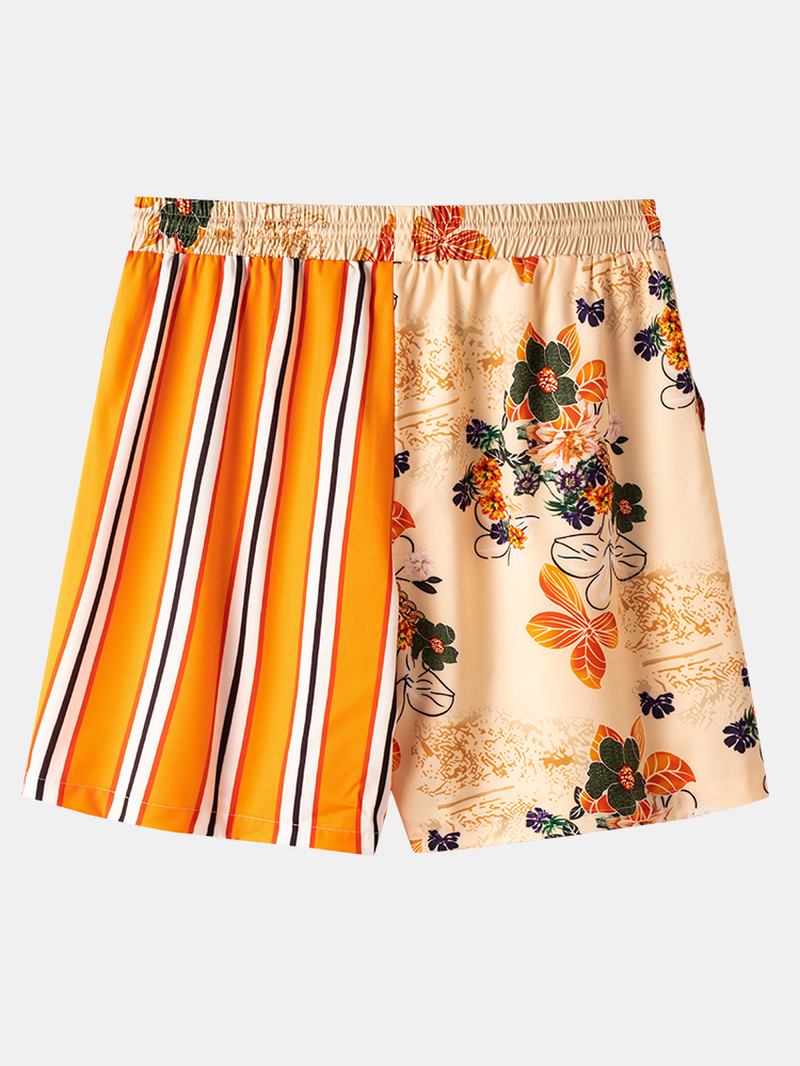 Randigt Blommönster För Herr Patchwork Causla Shorts Med Dragsko