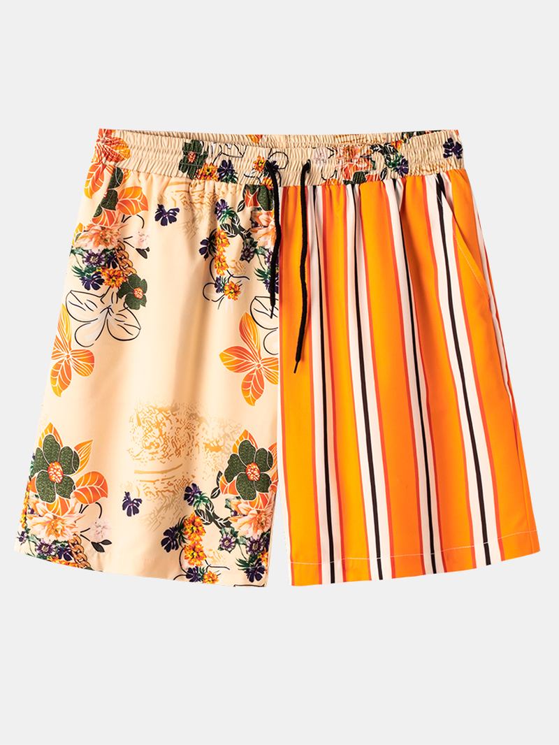 Randigt Blommönster För Herr Patchwork Causla Shorts Med Dragsko