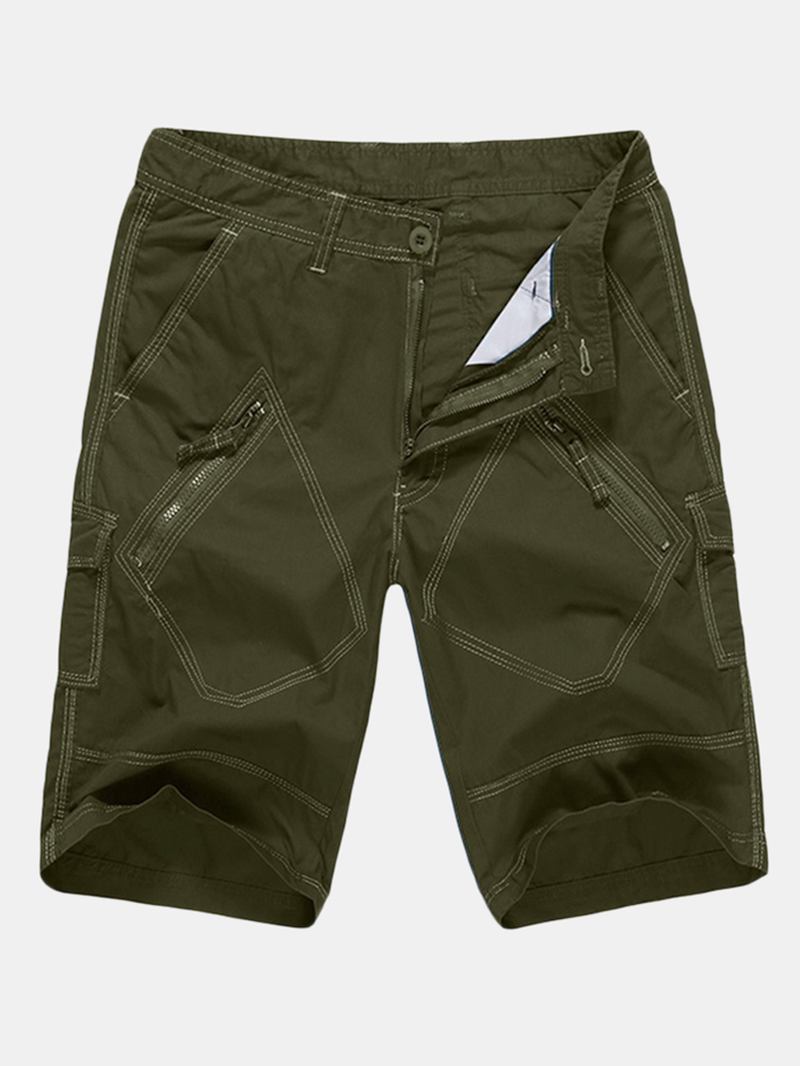 Stor Storlek 30-40 Casual Cargo Shorts Sommar Herr Enfärgad Multifickor Knälånga Shorts