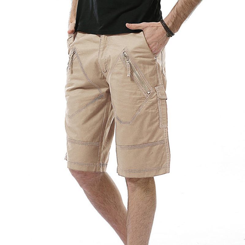 Stor Storlek 30-40 Casual Cargo Shorts Sommar Herr Enfärgad Multifickor Knälånga Shorts