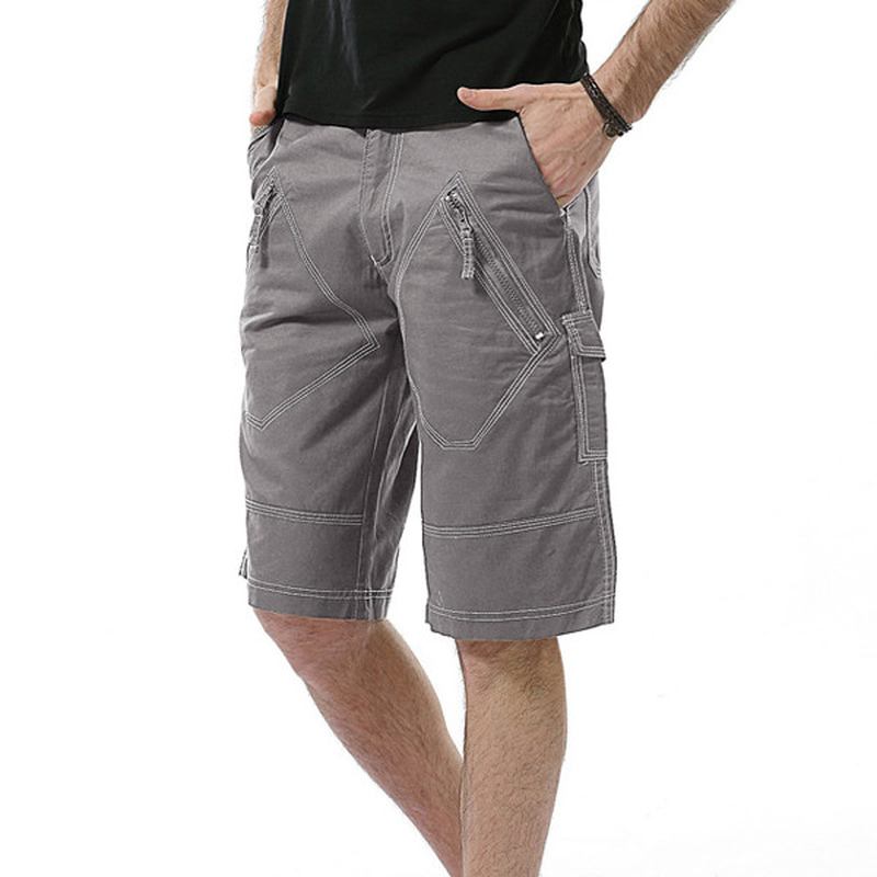 Stor Storlek 30-40 Casual Cargo Shorts Sommar Herr Enfärgad Multifickor Knälånga Shorts