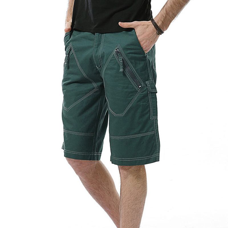 Stor Storlek 30-40 Casual Cargo Shorts Sommar Herr Enfärgad Multifickor Knälånga Shorts