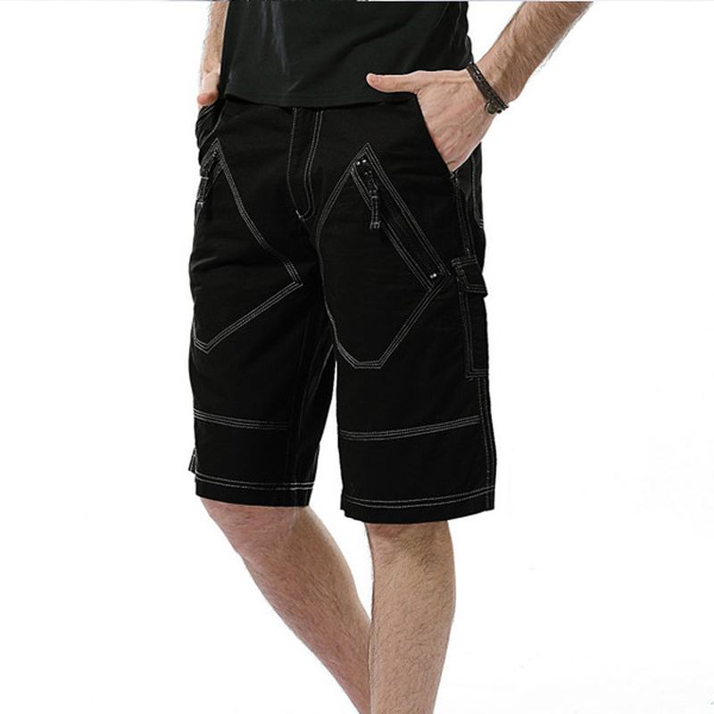 Stor Storlek 30-40 Casual Cargo Shorts Sommar Herr Enfärgad Multifickor Knälånga Shorts