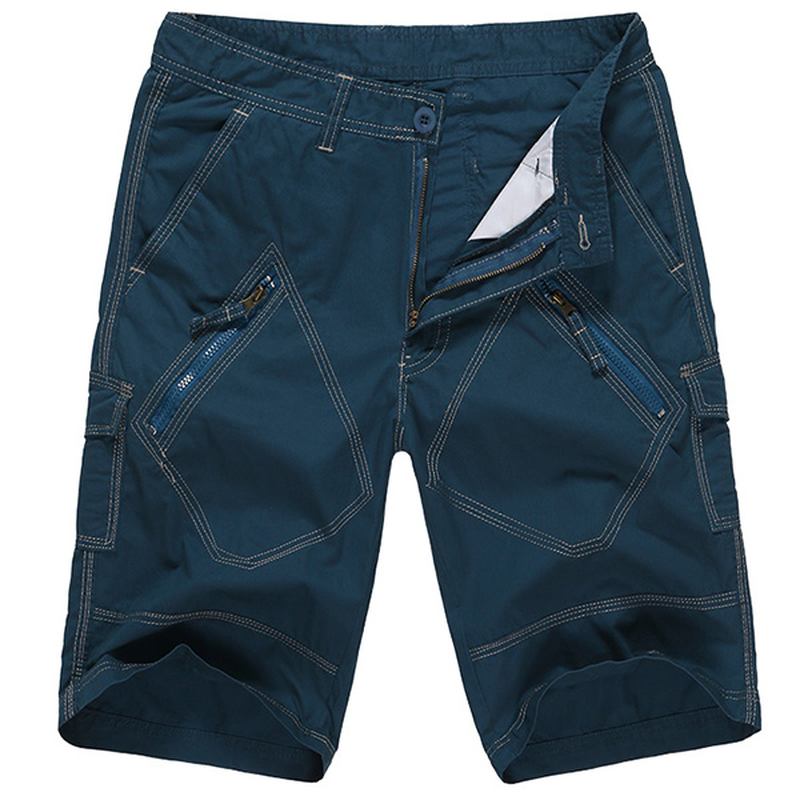 Stor Storlek 30-40 Casual Cargo Shorts Sommar Herr Enfärgad Multifickor Knälånga Shorts