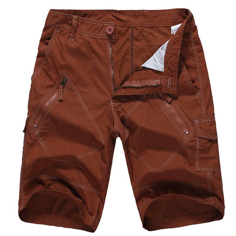 Stor Storlek 30-40 Casual Cargo Shorts Sommar Herr Enfärgad Multifickor Knälånga Shorts