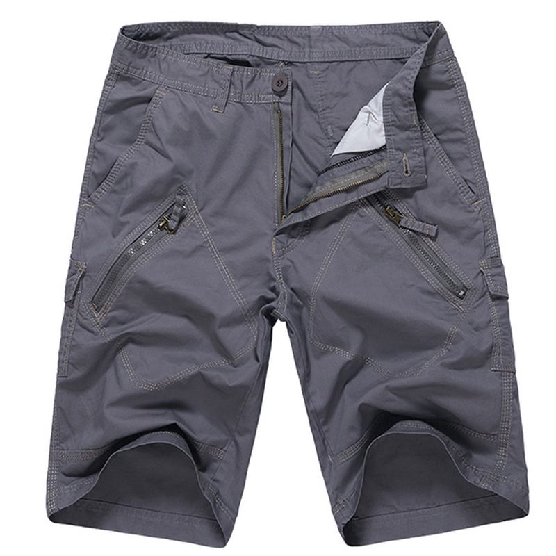 Stor Storlek 30-40 Casual Cargo Shorts Sommar Herr Enfärgad Multifickor Knälånga Shorts