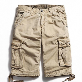 Utomhus Stor Storlek Ren Bomull Tvätt Cargo Shorts Multi Pocket Casual Herrshorts