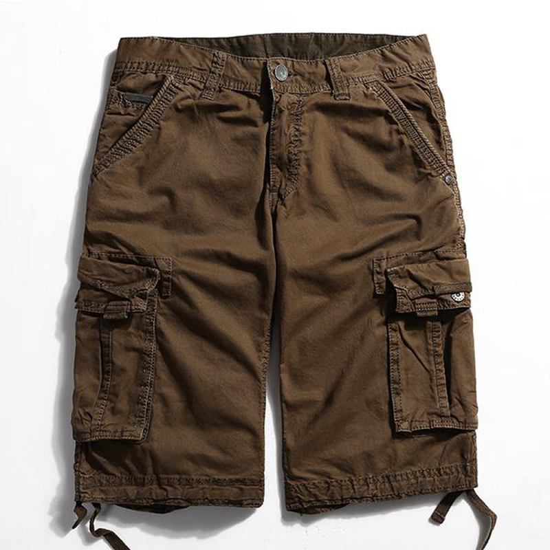 Utomhus Stor Storlek Ren Bomull Tvätt Cargo Shorts Multi Pocket Casual Herrshorts