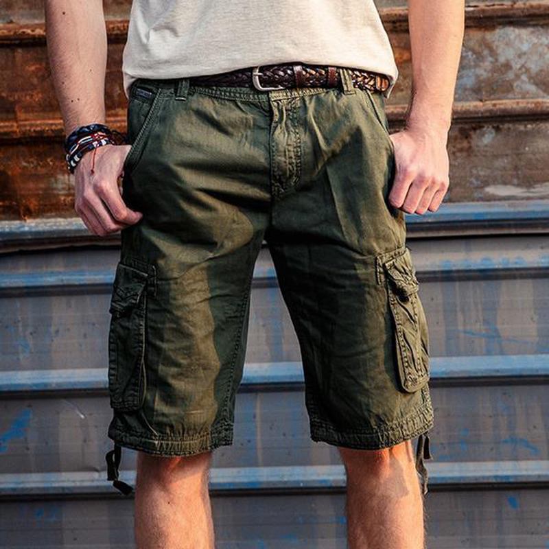 Utomhus Stor Storlek Ren Bomull Tvätt Cargo Shorts Multi Pocket Casual Herrshorts