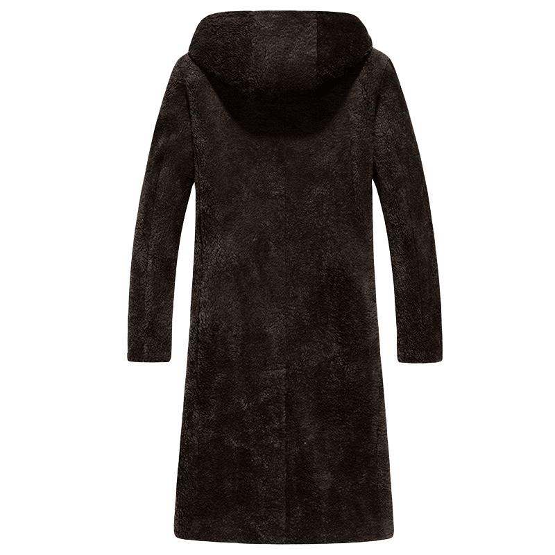 Dubbelsidig Bärbar Shearling Coat Hooded Mid Long Faux Fur Woolen Coat För Män