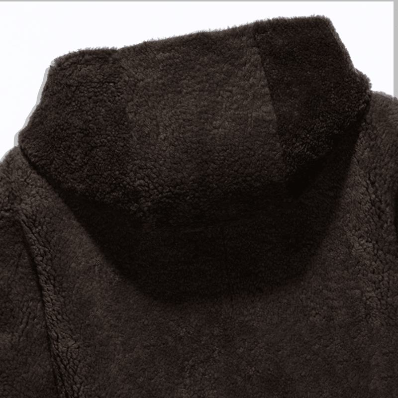 Dubbelsidig Bärbar Shearling Coat Hooded Mid Long Faux Fur Woolen Coat För Män