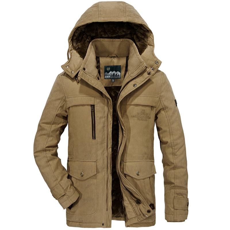 Herr Big Size Fleece Tjock Varm Huva Avtagbar Outdoor Jacka Vinter Work Coat