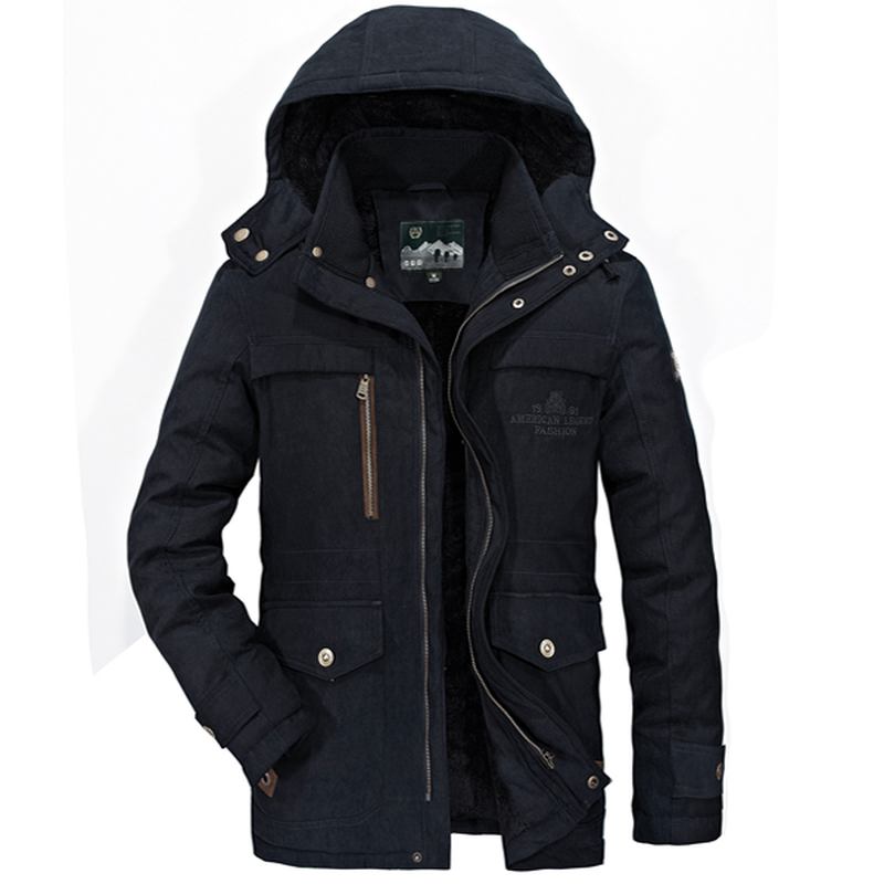 Herr Big Size Fleece Tjock Varm Huva Avtagbar Outdoor Jacka Vinter Work Coat