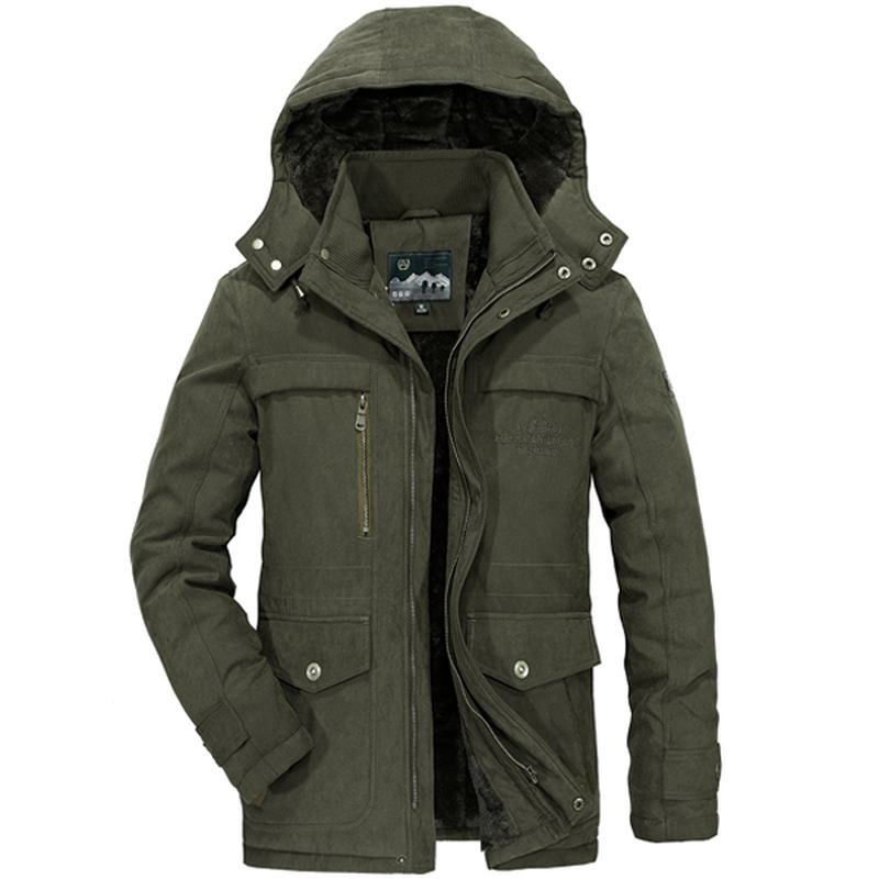 Herr Big Size Fleece Tjock Varm Huva Avtagbar Outdoor Jacka Vinter Work Coat