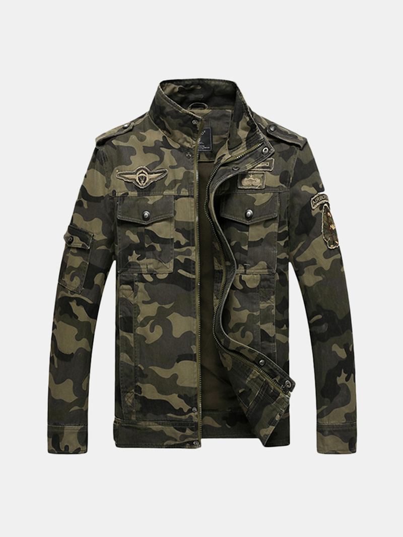 Herr Camo Med Tryck Militär Bomull Utomhus Epaulet Jacka