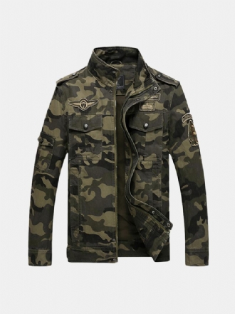 Herr Camo Med Tryck Militär Bomull Utomhus Epaulet Jacka