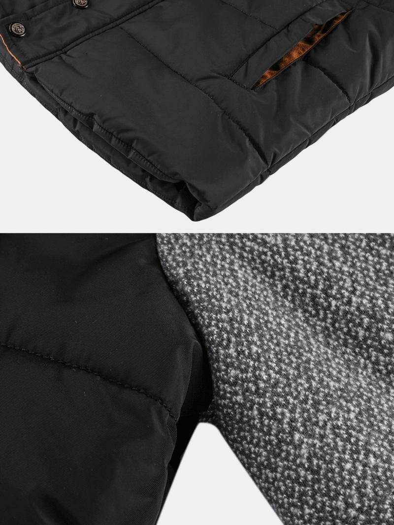 Herr Patchwork Thicken Zipper Långärmad Huvkappor Med Ficka