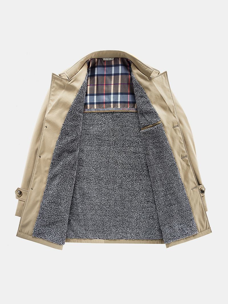 Herr Plysch Fodrad Varm Knapp Främre Lapel Casaul Slant Pocket Coats