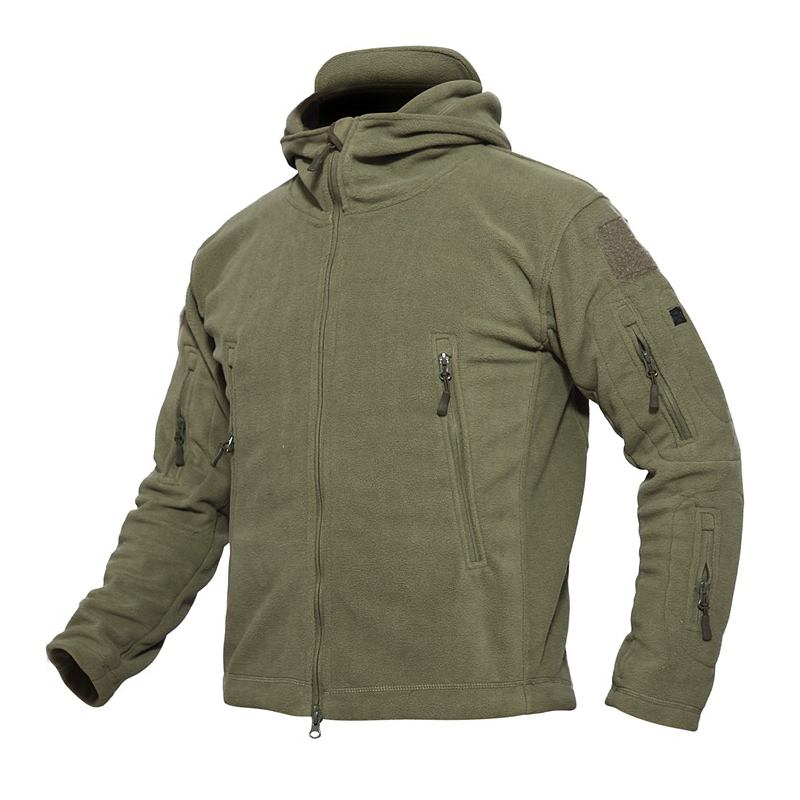 Herr Varm Fleece Utomhus Softshell Hooded Military Tactical Army Green Jacka