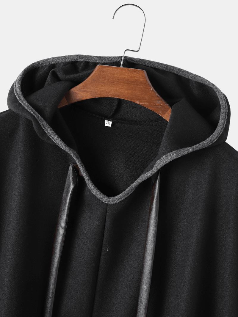 Män Ärmlös Oversized Casual Svart Huva Kappa Cape Coats