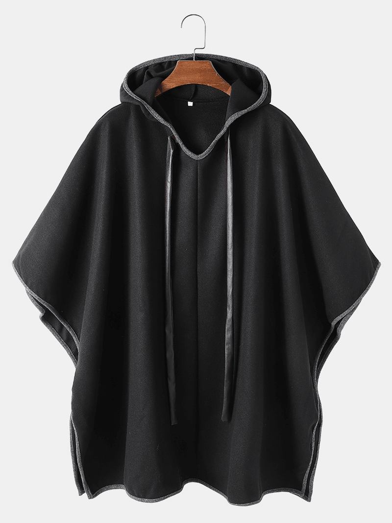 Män Ärmlös Oversized Casual Svart Huva Kappa Cape Coats