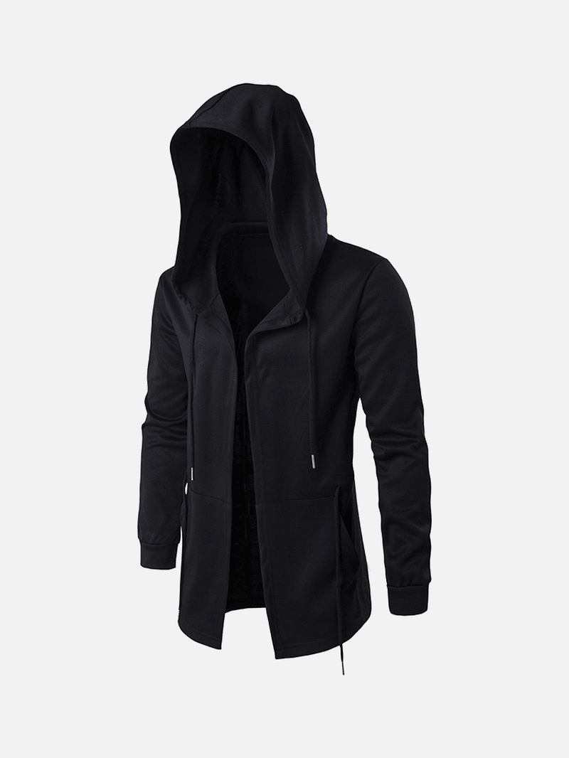 Män Svart Mode Casual Mid Long Cloakman Cloak Huvjacka