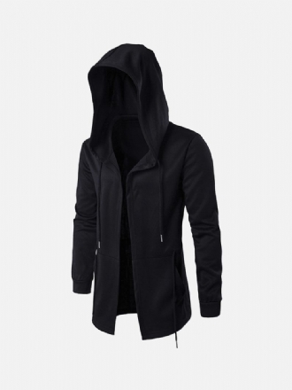 Män Svart Mode Casual Mid Long Cloakman Cloak Huvjacka