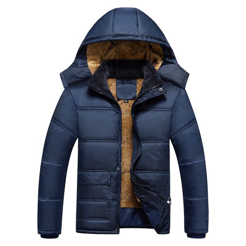 Män Tjock Varm Vinter Fleece Huvjacka Svart Big Pocket Coats