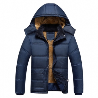 Män Tjock Varm Vinter Fleece Huvjacka Svart Big Pocket Coats