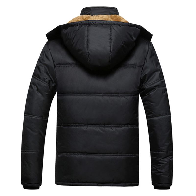 Män Tjock Varm Vinter Fleece Huvjacka Svart Big Pocket Coats