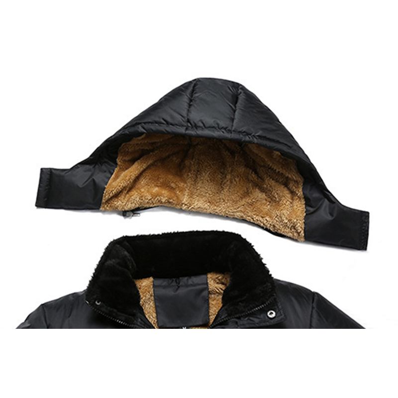 Män Tjock Varm Vinter Fleece Huvjacka Svart Big Pocket Coats