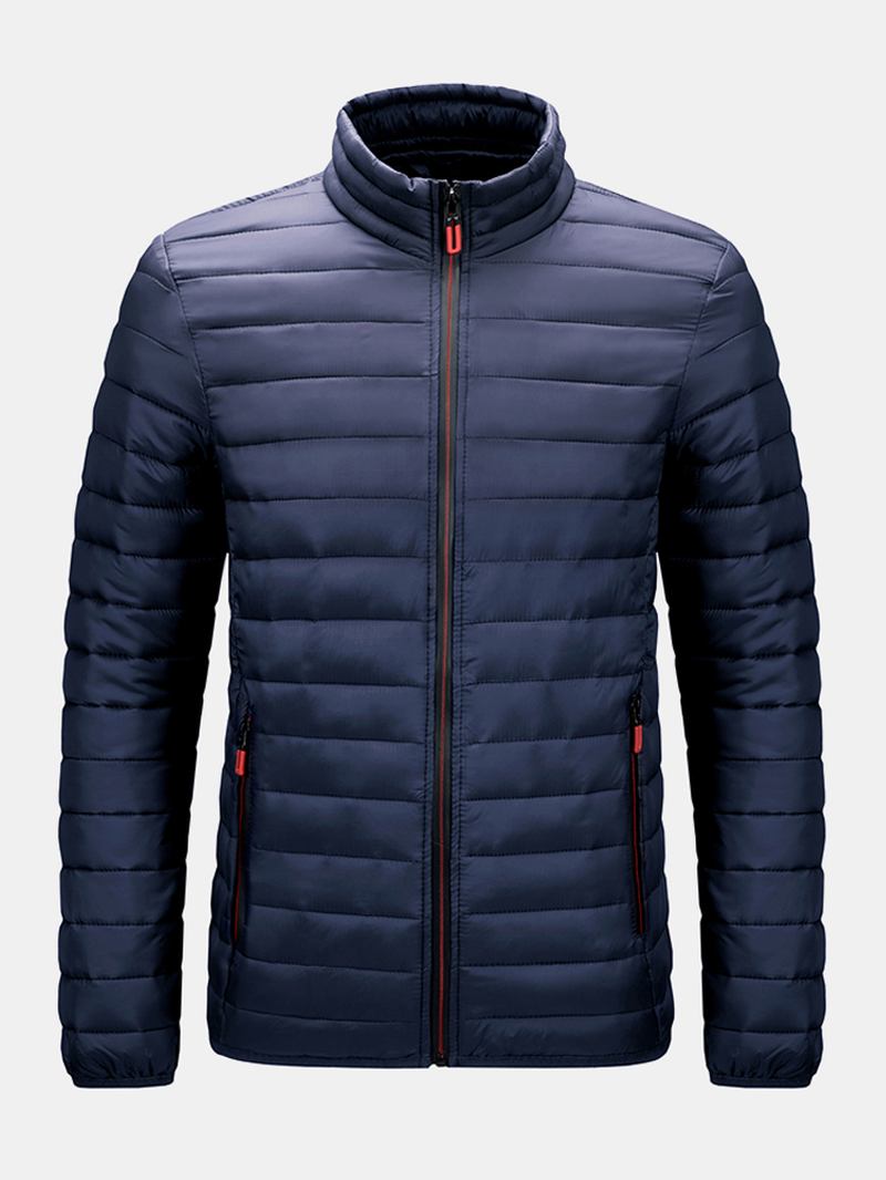 Män Zip Front Quilted Solid Basic Vadderade Kappor Med Ficka