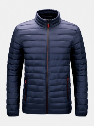 Män Zip Front Quilted Solid Basic Vadderade Kappor Med Ficka